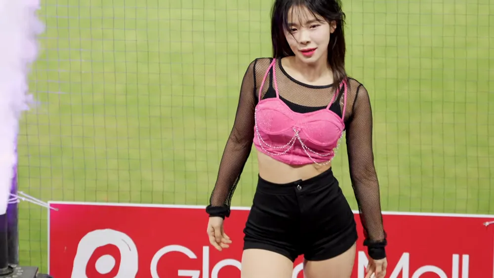 Lee DaHye, Korean cheerleader, baseball park, pink outfit 22