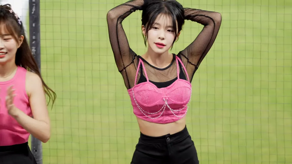 Lee DaHye, Korean cheerleader, baseball park, pink outfit 25