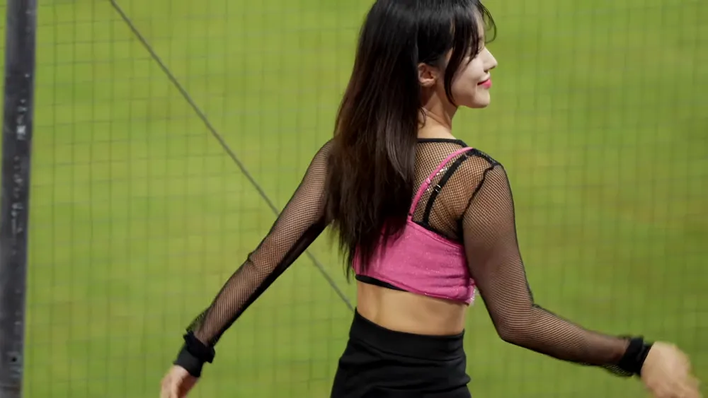 Lee DaHye, Korean cheerleader, baseball park, pink outfit 26