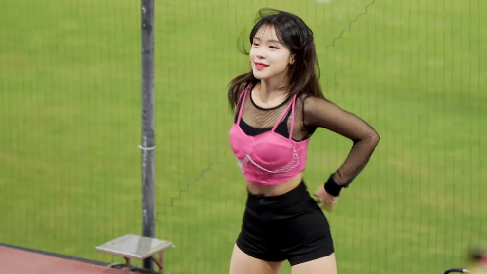 Lee DaHye, Korean cheerleader, baseball park, pink outfit 5